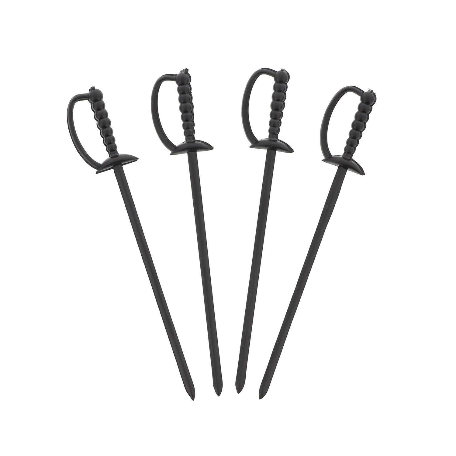 Royal sword picks garnish cocktails with a bold black accent.