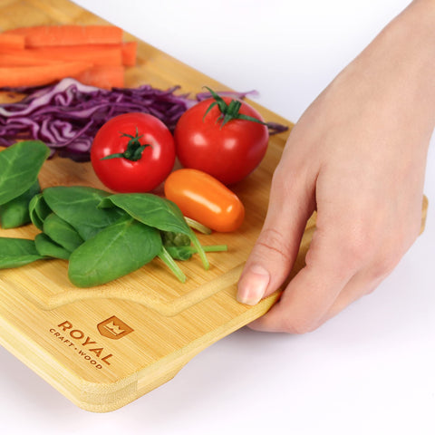 Royal Craft Wood juice groove catches meat juices during prep.