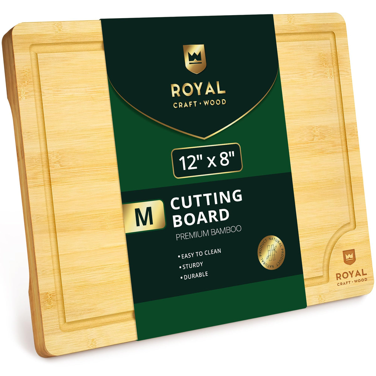 Royal Craft Wood bamboo cutting board top view with juice groove for mess-free prep.
