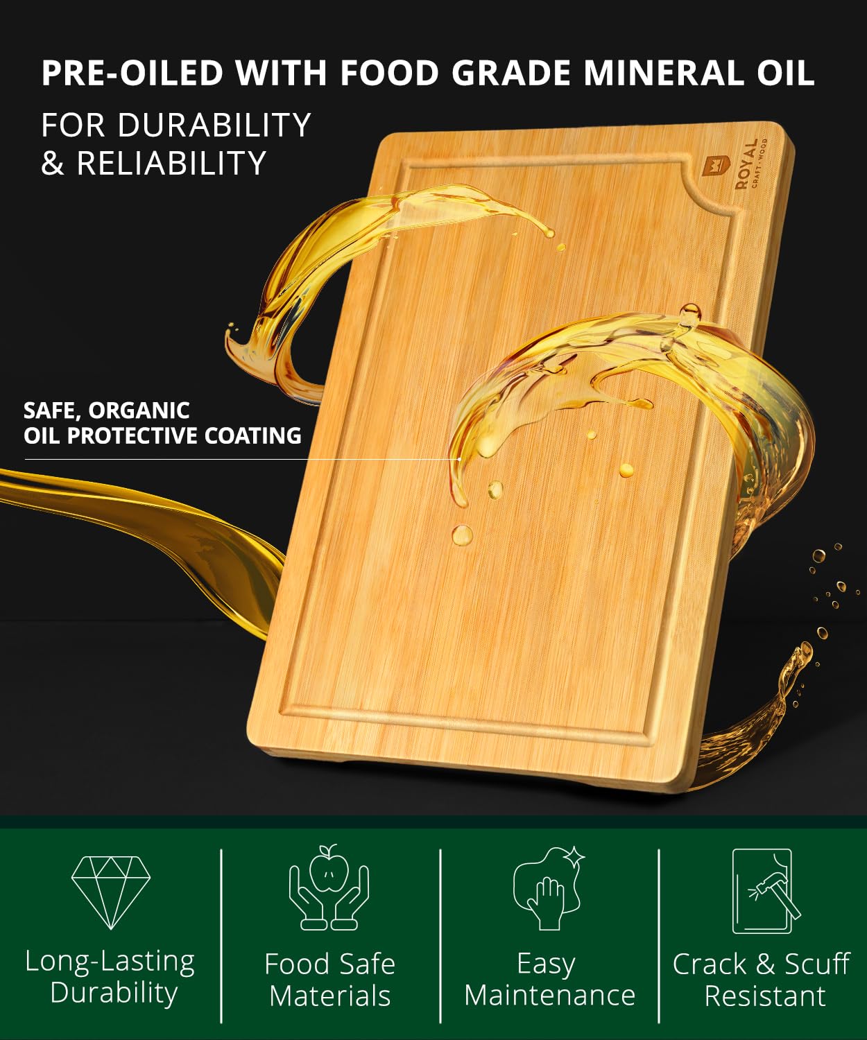 Royal Craft Wood bamboo board reversible design for dual-side use.