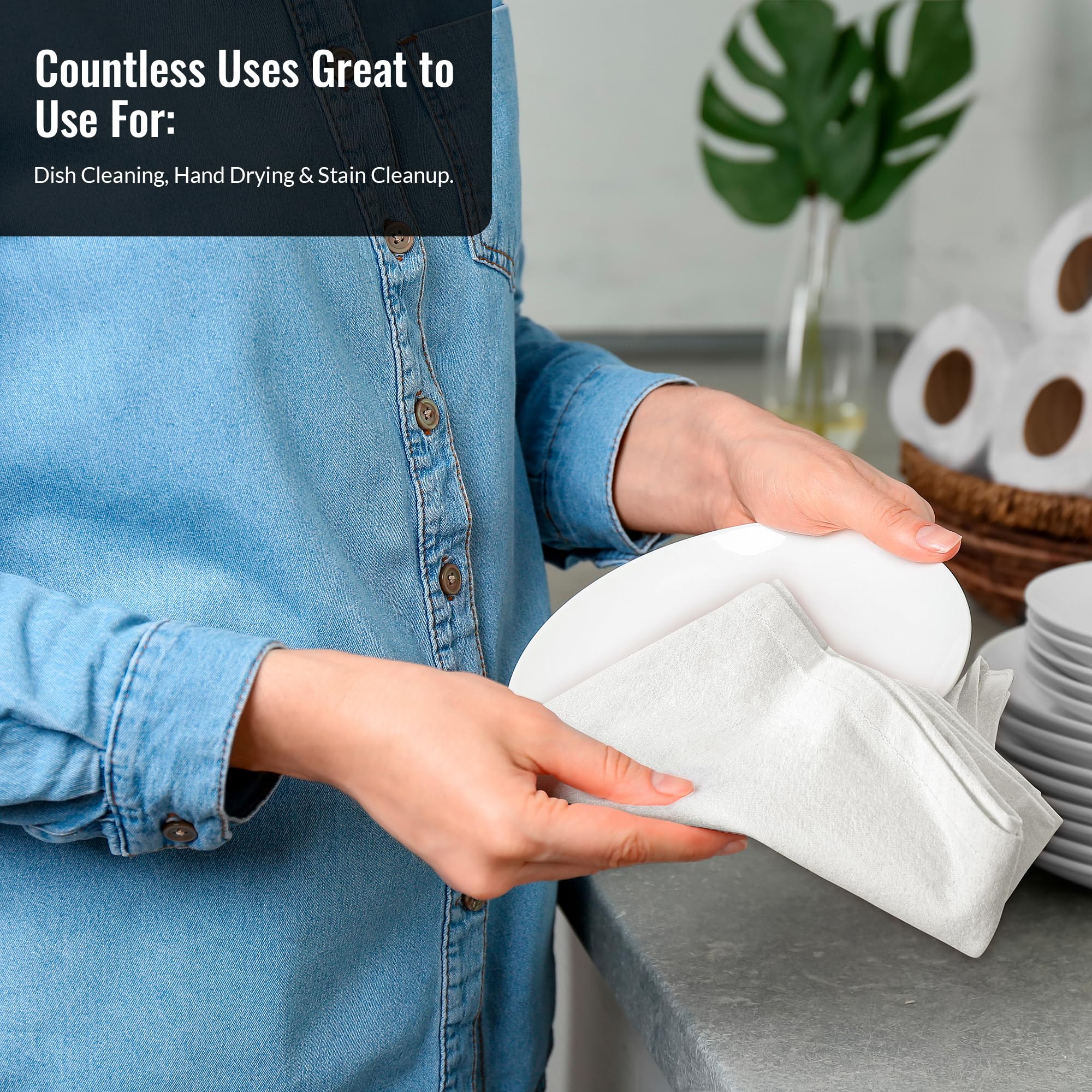 ROYALE LINENS flour sack towels lint-free after dish drying.