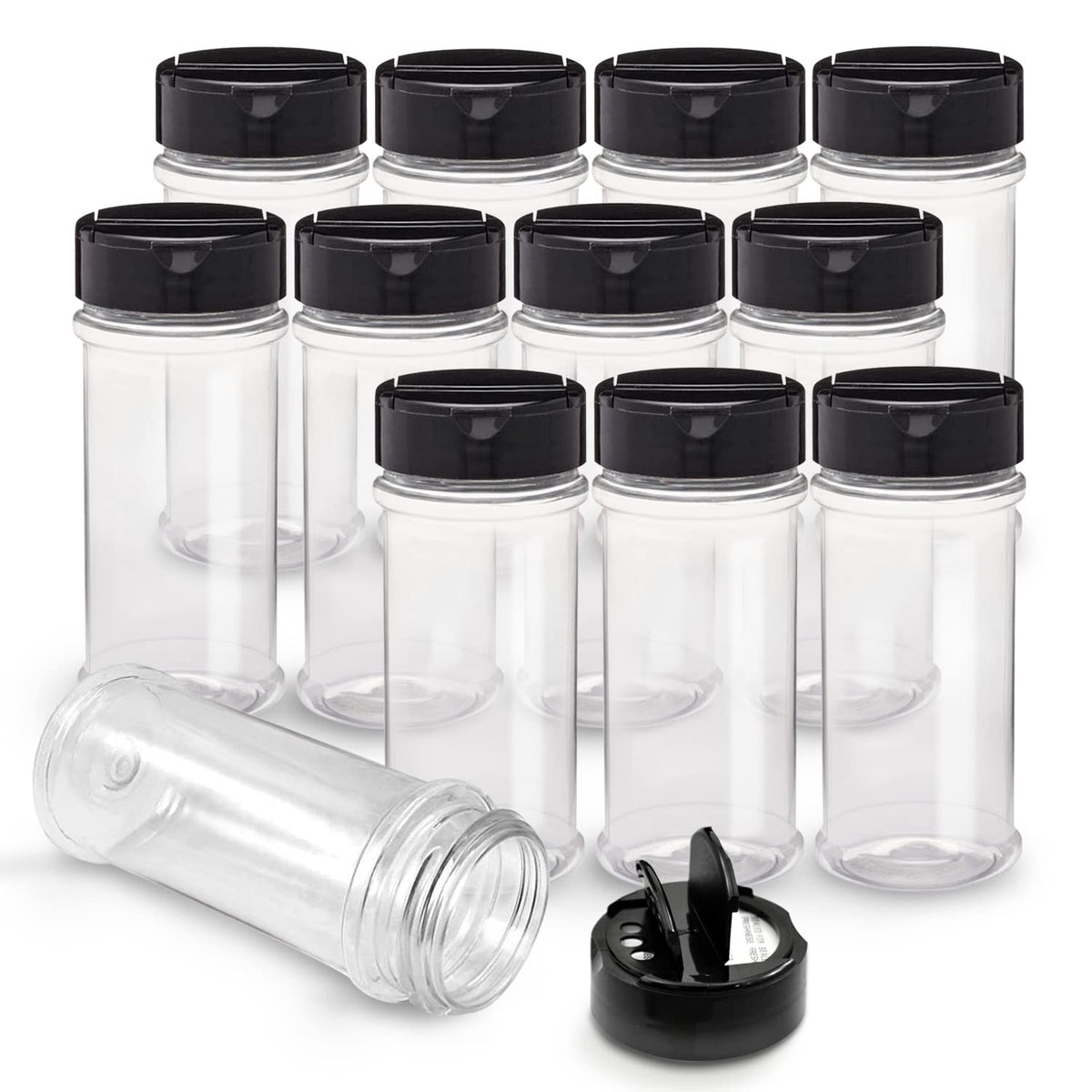 RoyalHouse 12-pack spice jars with clear bodies for quick content identification.