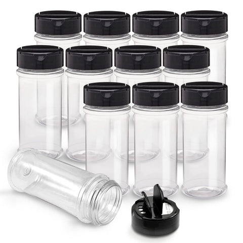 RoyalHouse 12-pack spice jars with clear bodies for quick content identification.