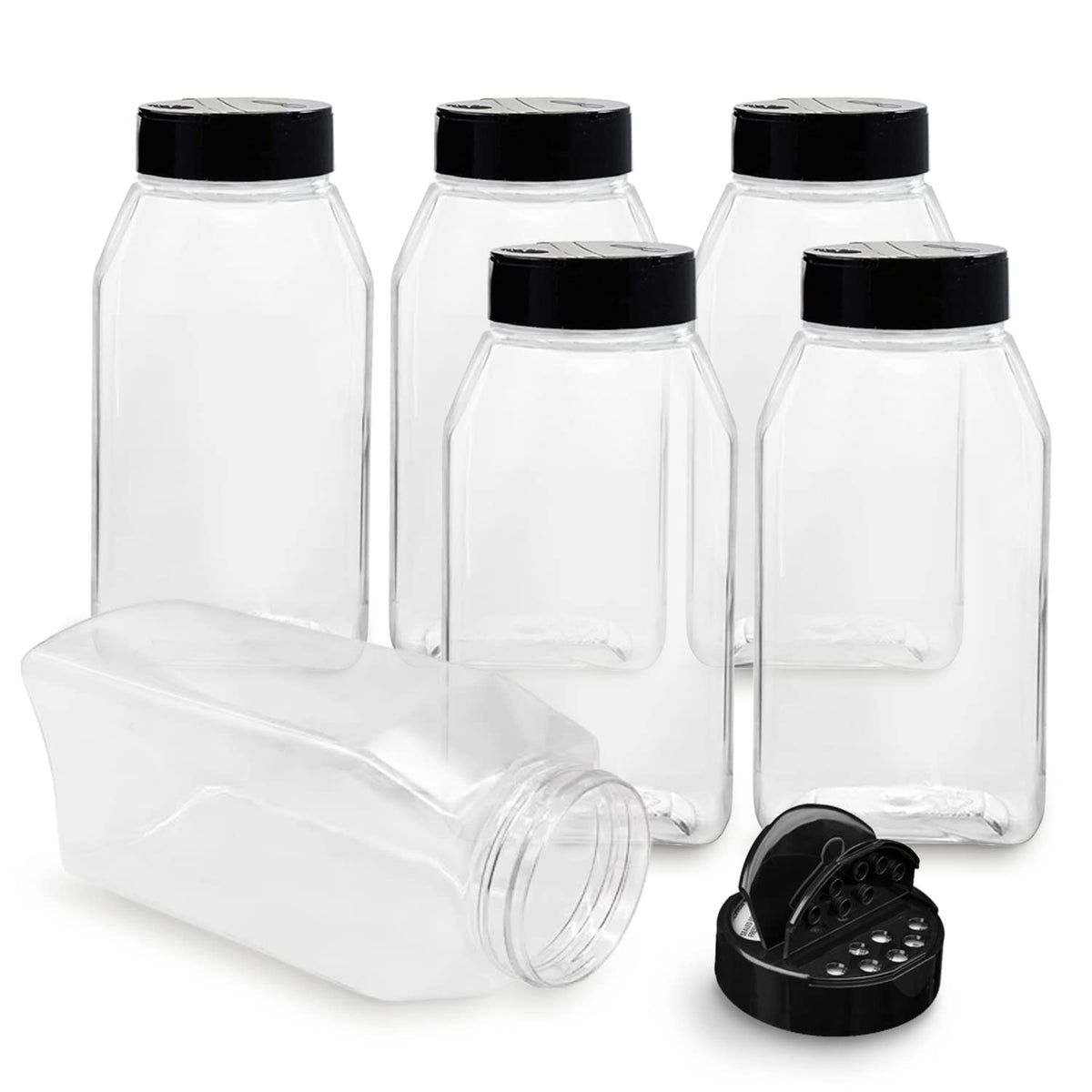RoyalHouse 6-pack spice jars with black cap for organized pantry storage