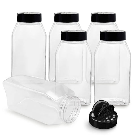 RoyalHouse 6-pack spice jars with black cap for organized pantry storage