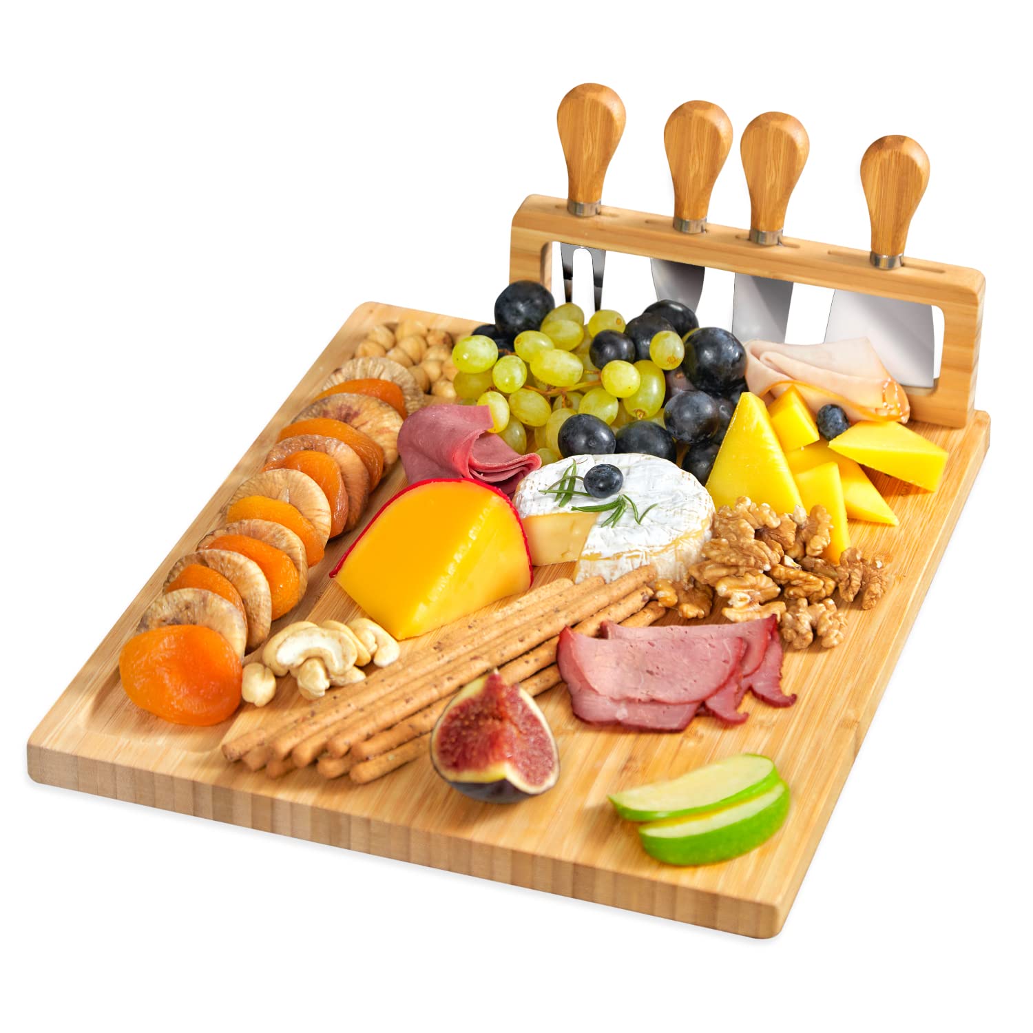RoyalHouse bamboo cheese board with knife-set for elegant entertaining and shared tastings.