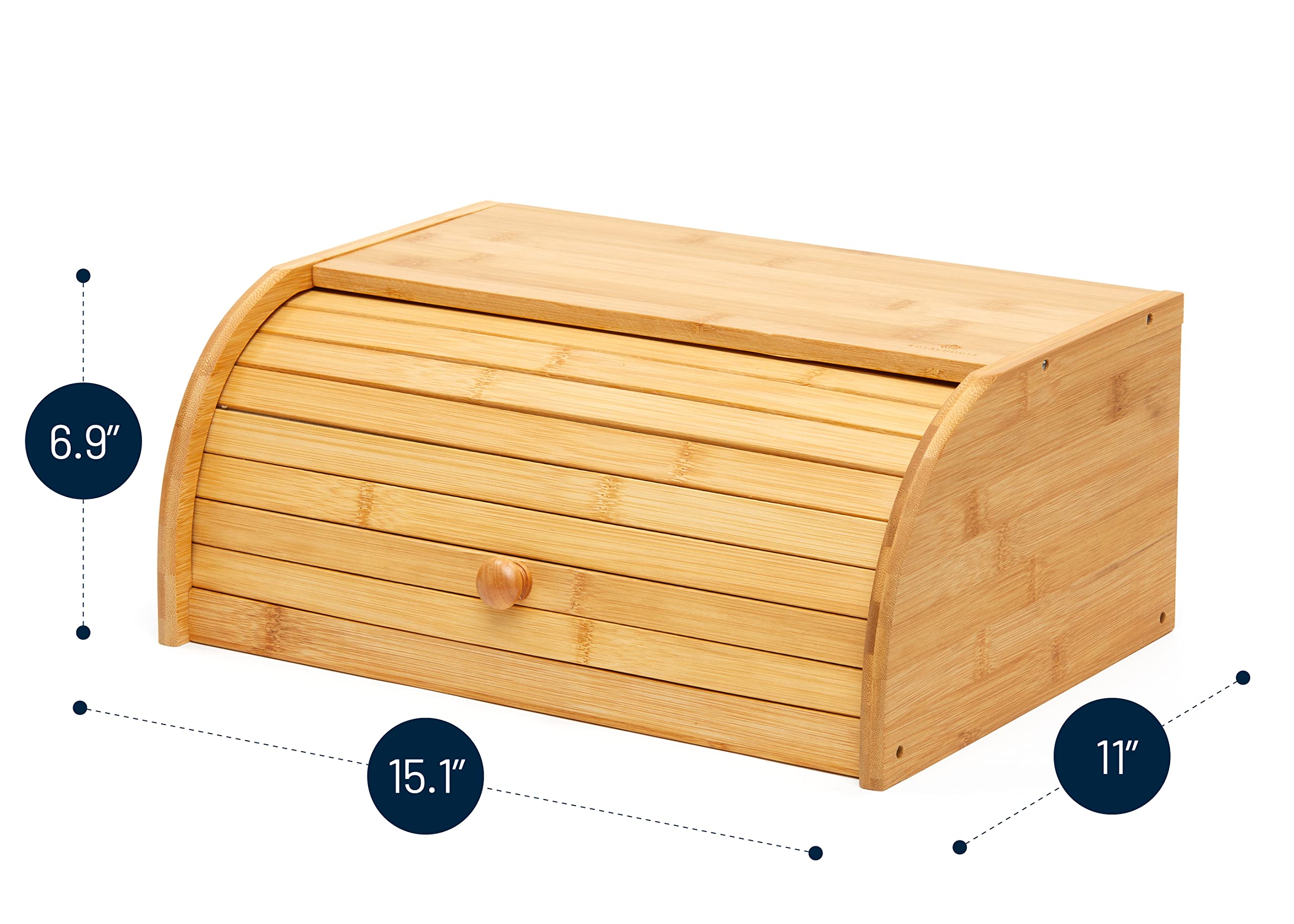 RoyalHouse bamboo roll-top bread box interior, roomy space for loaves and pastries.
