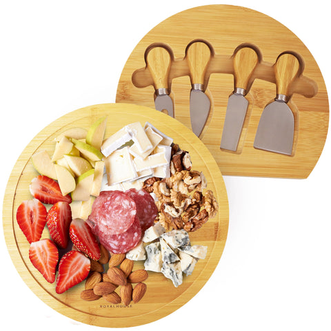 RoyalHouse bamboo round cheese board top view ideal for stylish entertaining