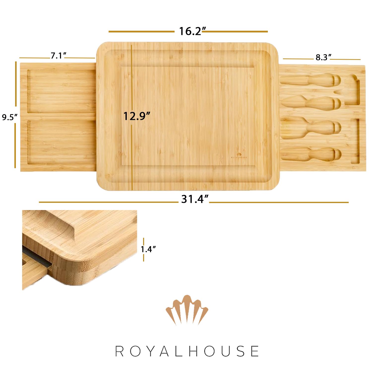 RoyalHouse charcuterie assembly showcases space for cheeses, fruits, and crackers.