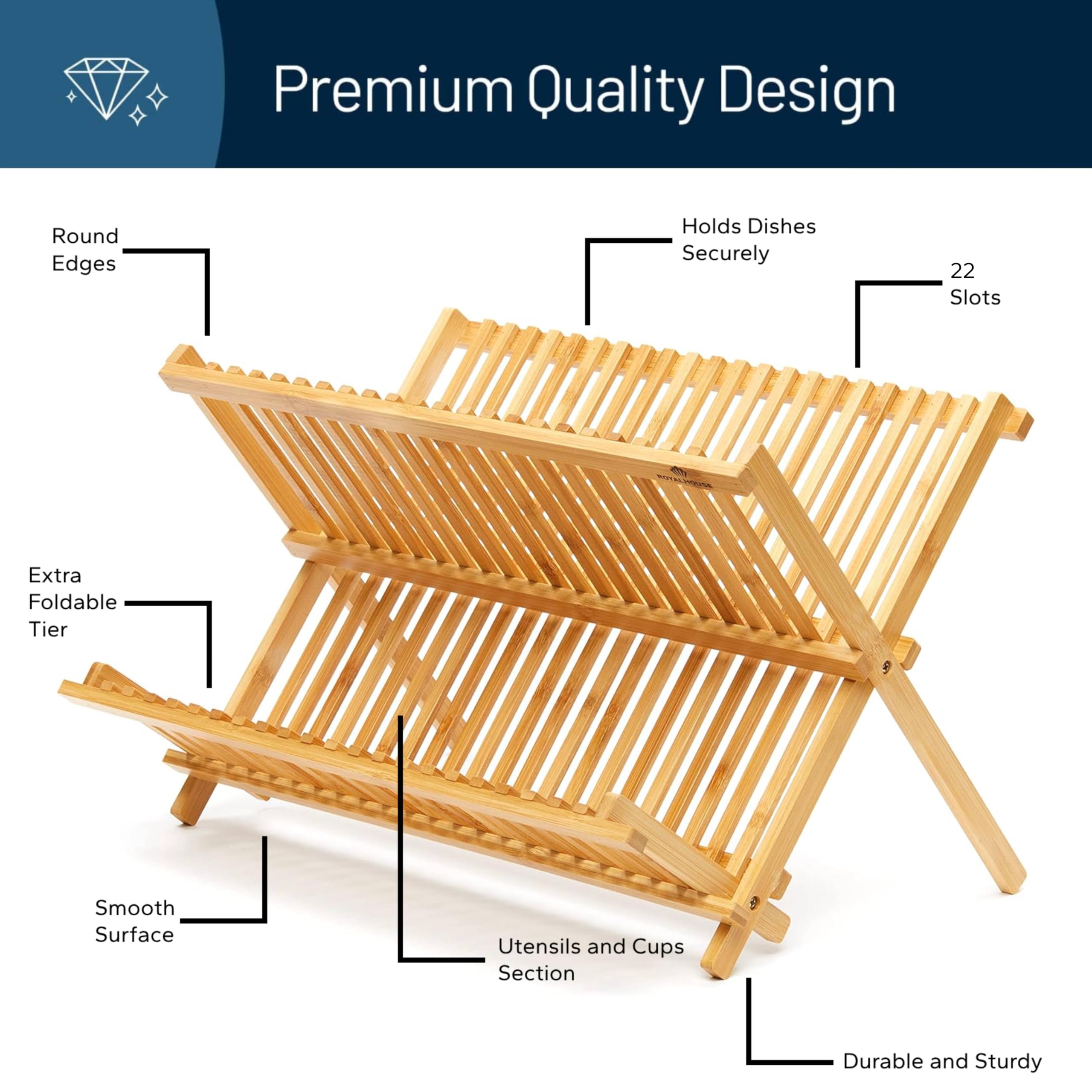 RoyalHouse bamboo drying rack helps keep counters tidy after meals.