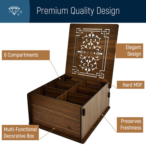 RoyalHouse durable MDF construction highlights sturdy tea storage for long-lasting use.