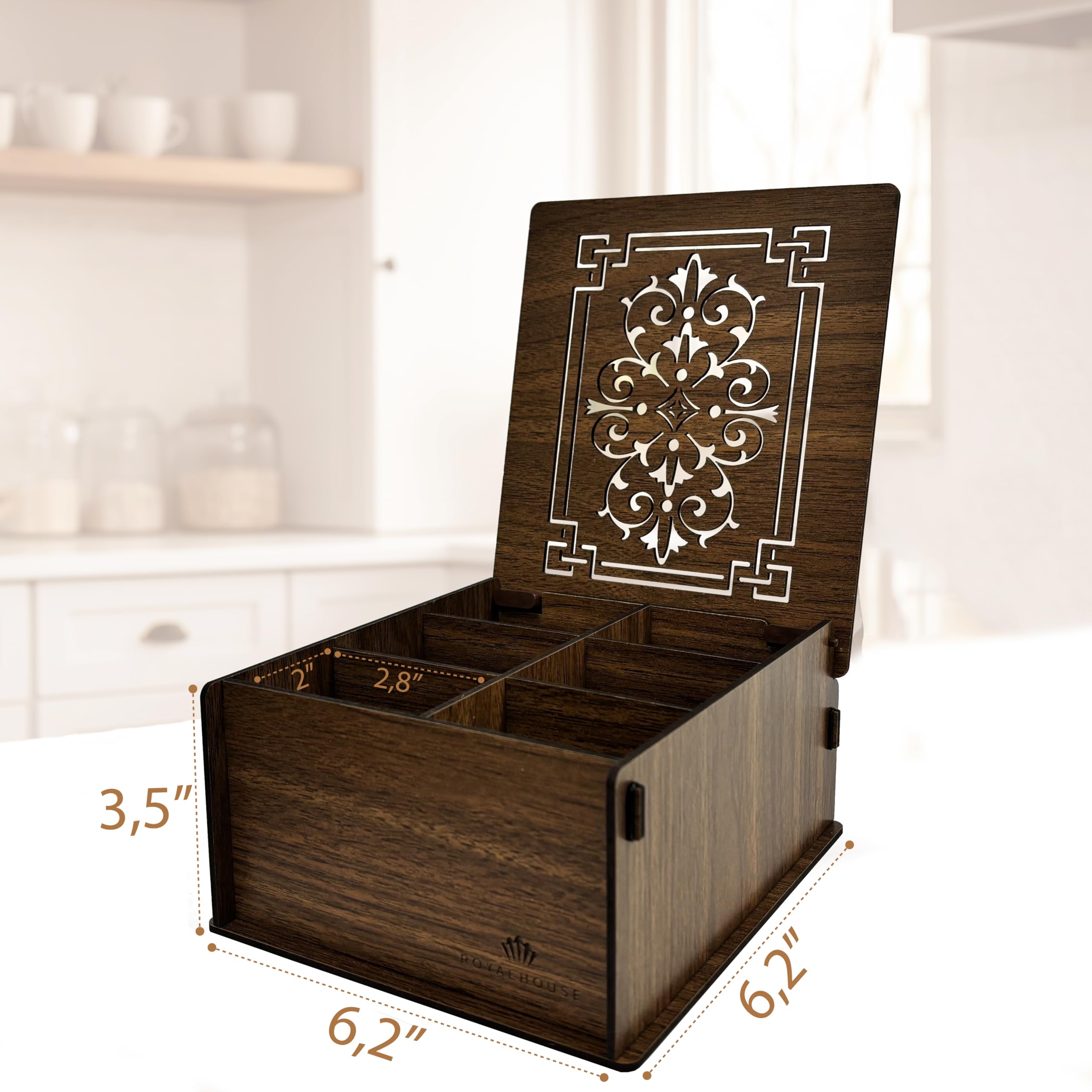 RoyalHouse elegant brown box on desk demonstrates stylish, functional storage.
