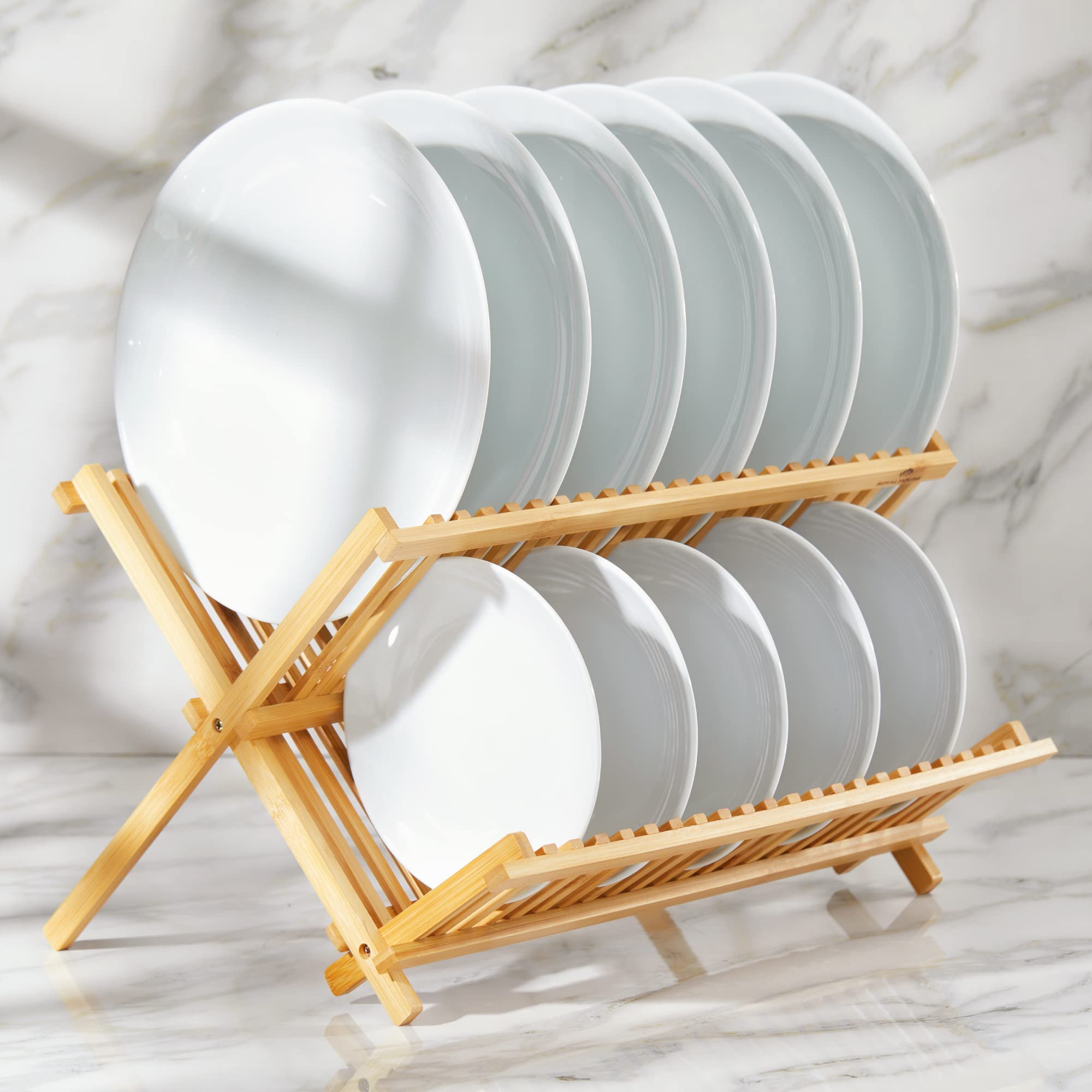 RoyalHouse foldable dish rack with slatted design promoting optimal air circulation.