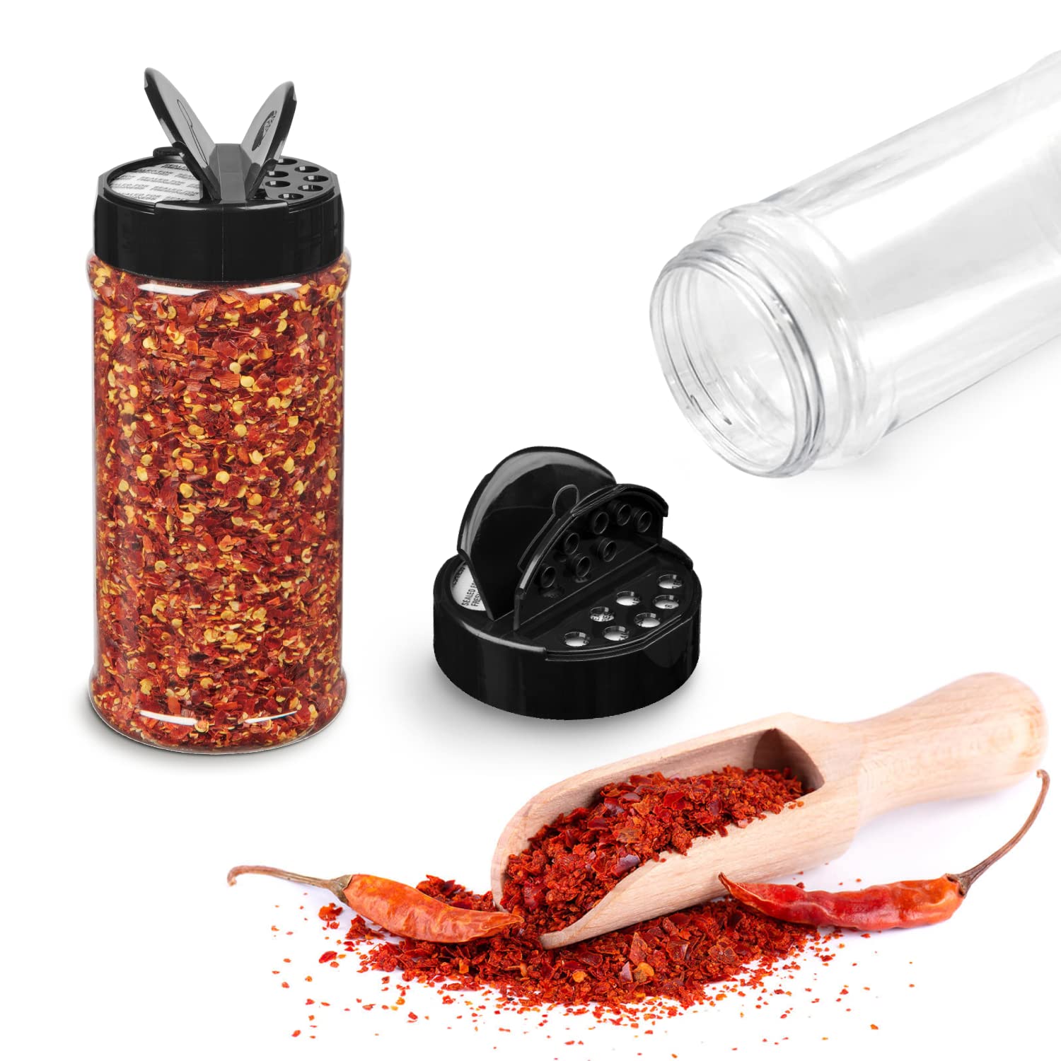 RoyalHouse clear plastic containers allow quick identification of herbs and spices.