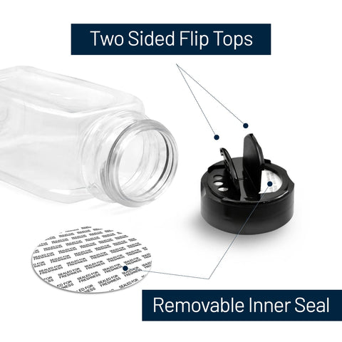 RoyalHouse jars with black caps offer precise shaking and pouring.