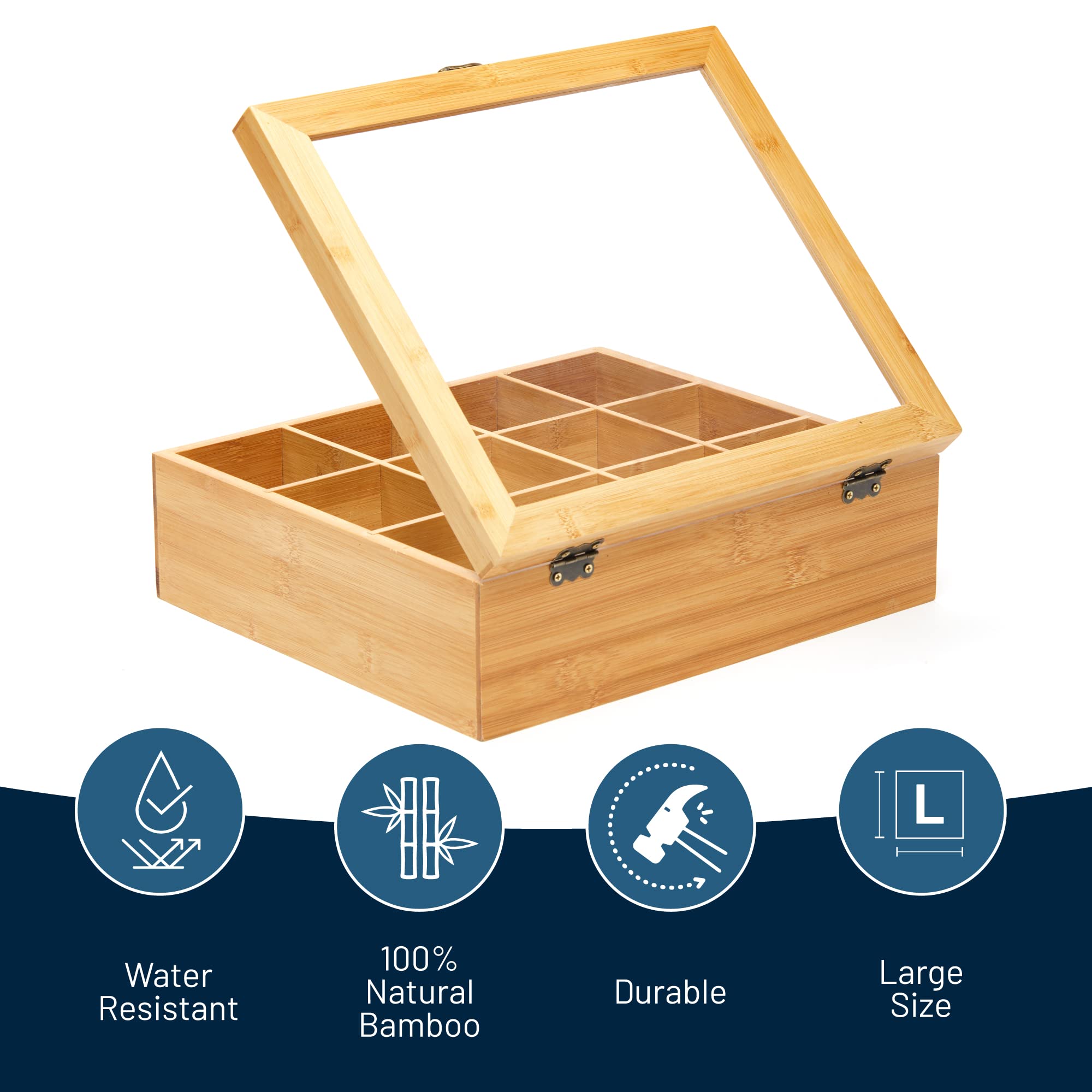 RoyalHouse 12-compartment tea box keeps over 100 bags neatly organized