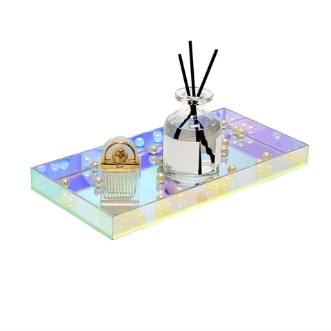 ROYALITA iridescent acrylic vanity tray on bathroom counter for organized essentials