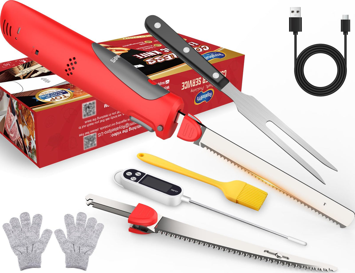 Royalsellpro cordless electric knife with storage case for convenient organization and quick access