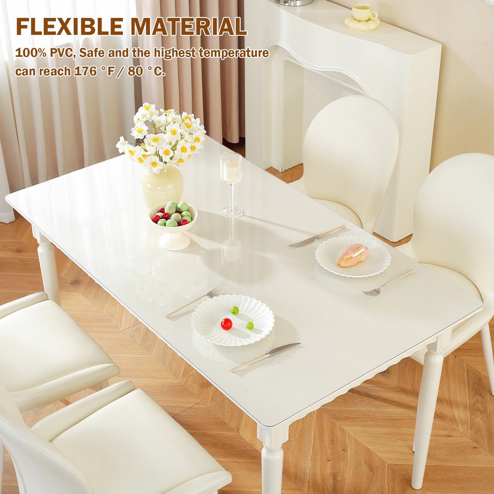 Royhom transparent desk protector on TV cabinet for simple wipe-down cleanups.