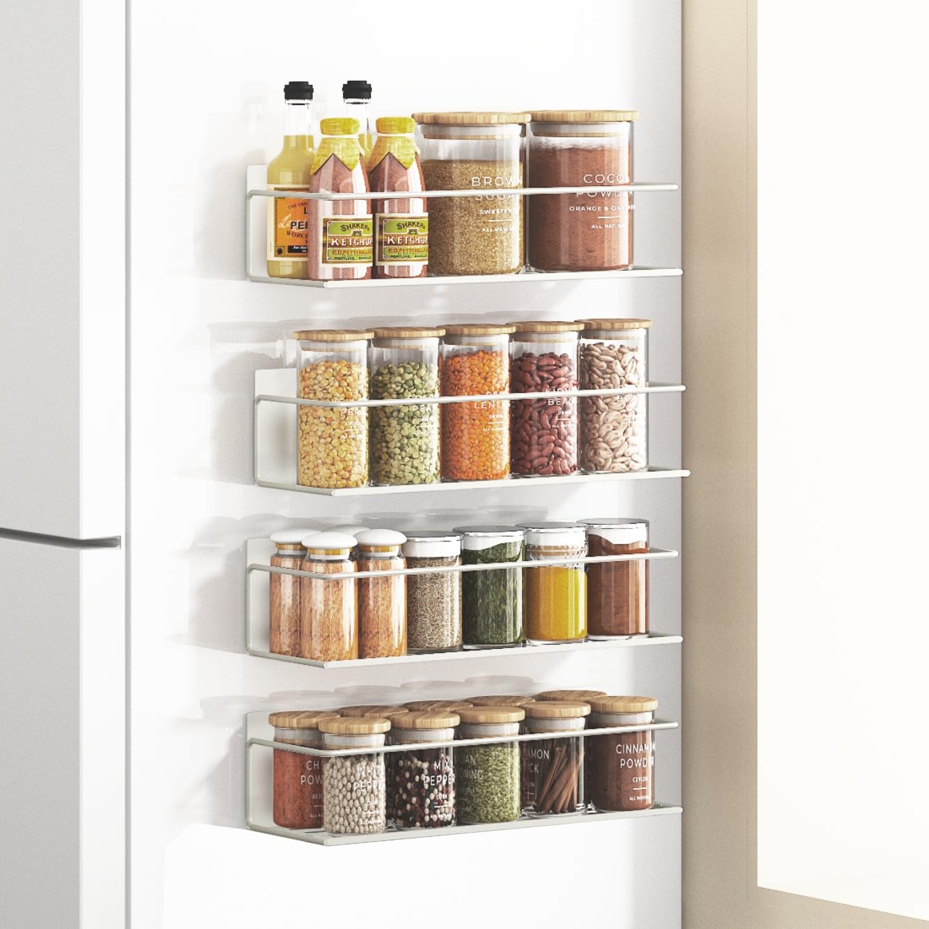 Roysili small spice rack keeps essentials within arm's reach on metal surfaces.