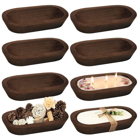 Royxen eight Paulownia dough bowls, side view, rustic table décor.