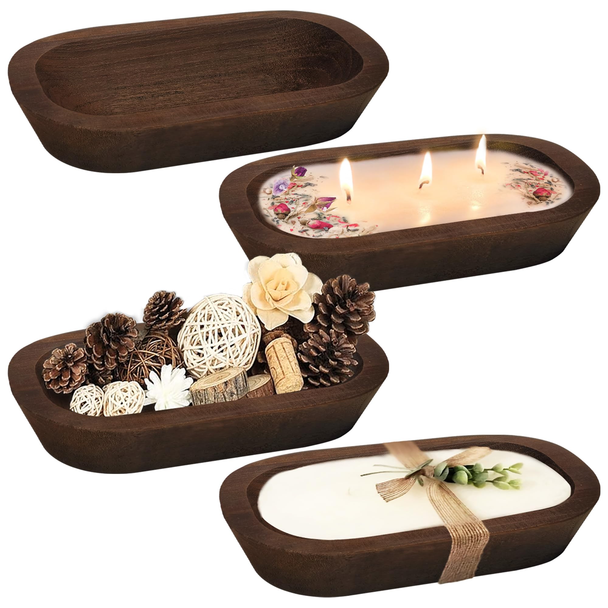 Royxen dough bowls four-pack in Paulownia wood showing rustic grain for decor