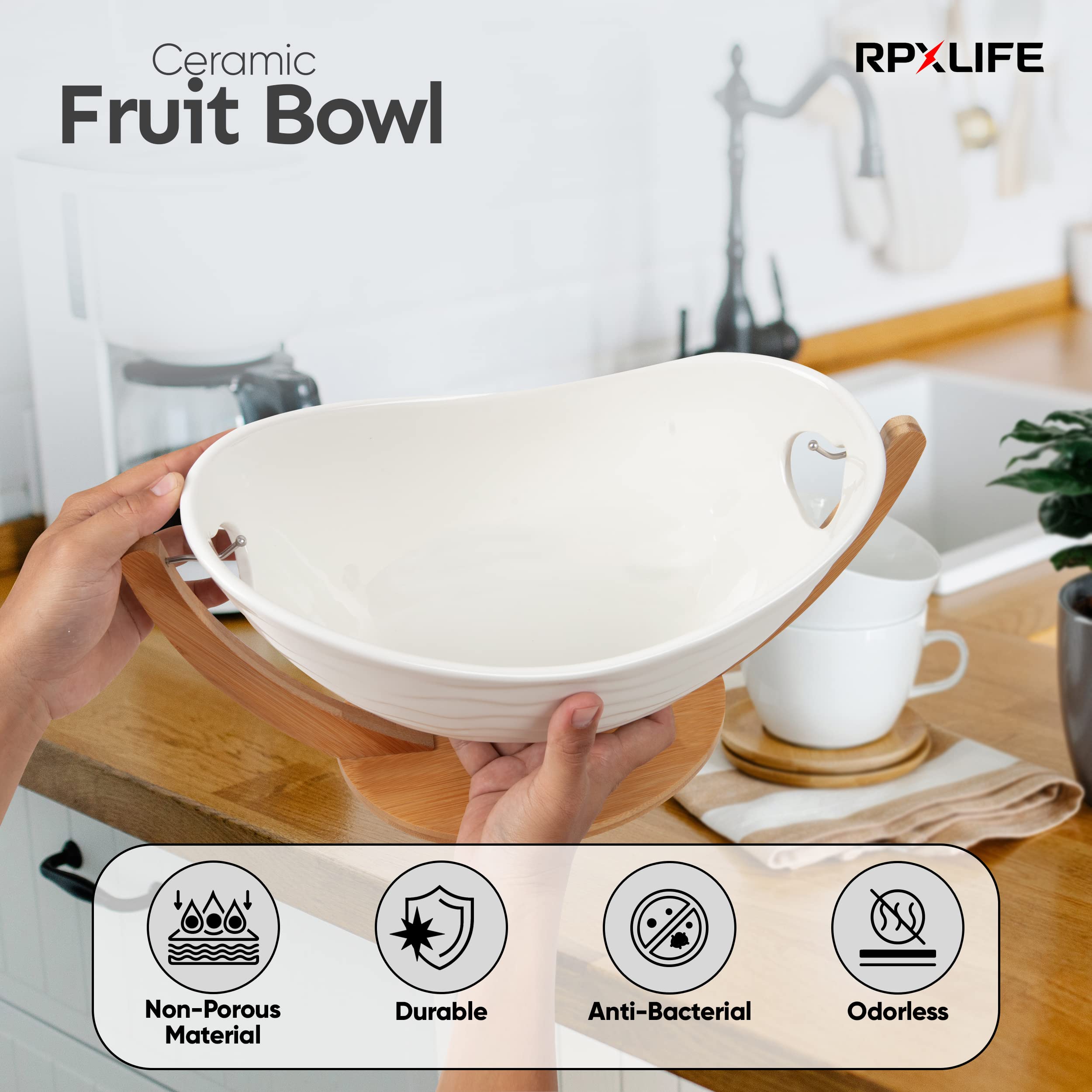 RPXLIFE pedestal fruit bowl showcases fresh fruit as a centerpiece