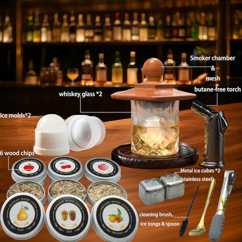 RRuimu whiskey smoker kit glass sets ready for stylish home bar presentation.