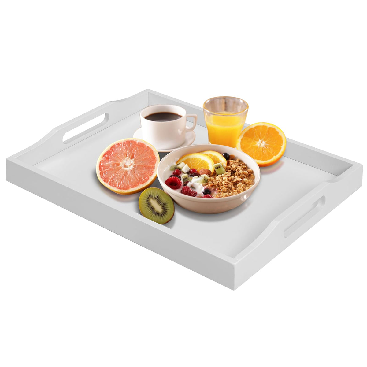 RRX bamboo serving tray with handles showing easy transport for meals
