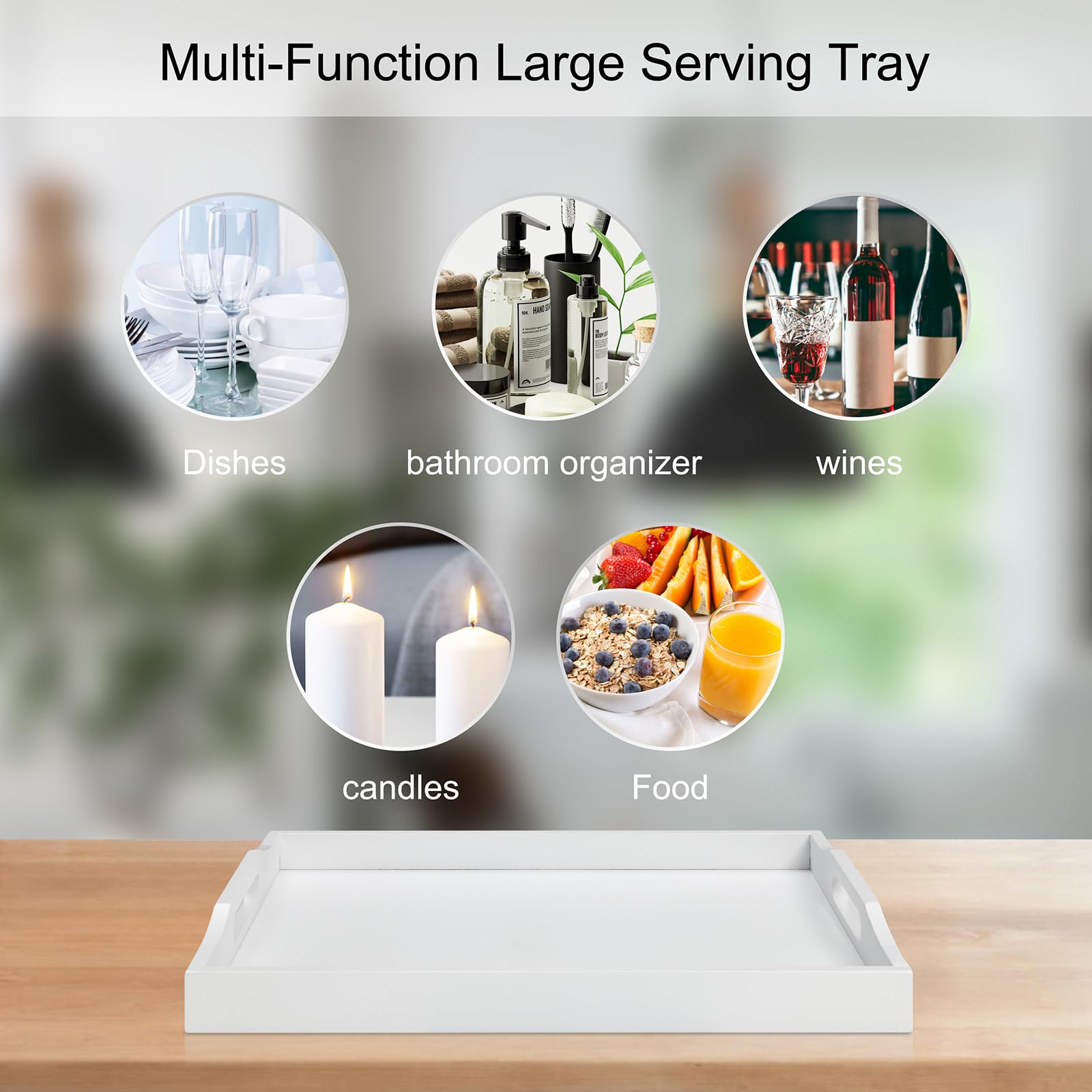 RRX bamboo serving tray lip surround helps prevent spills