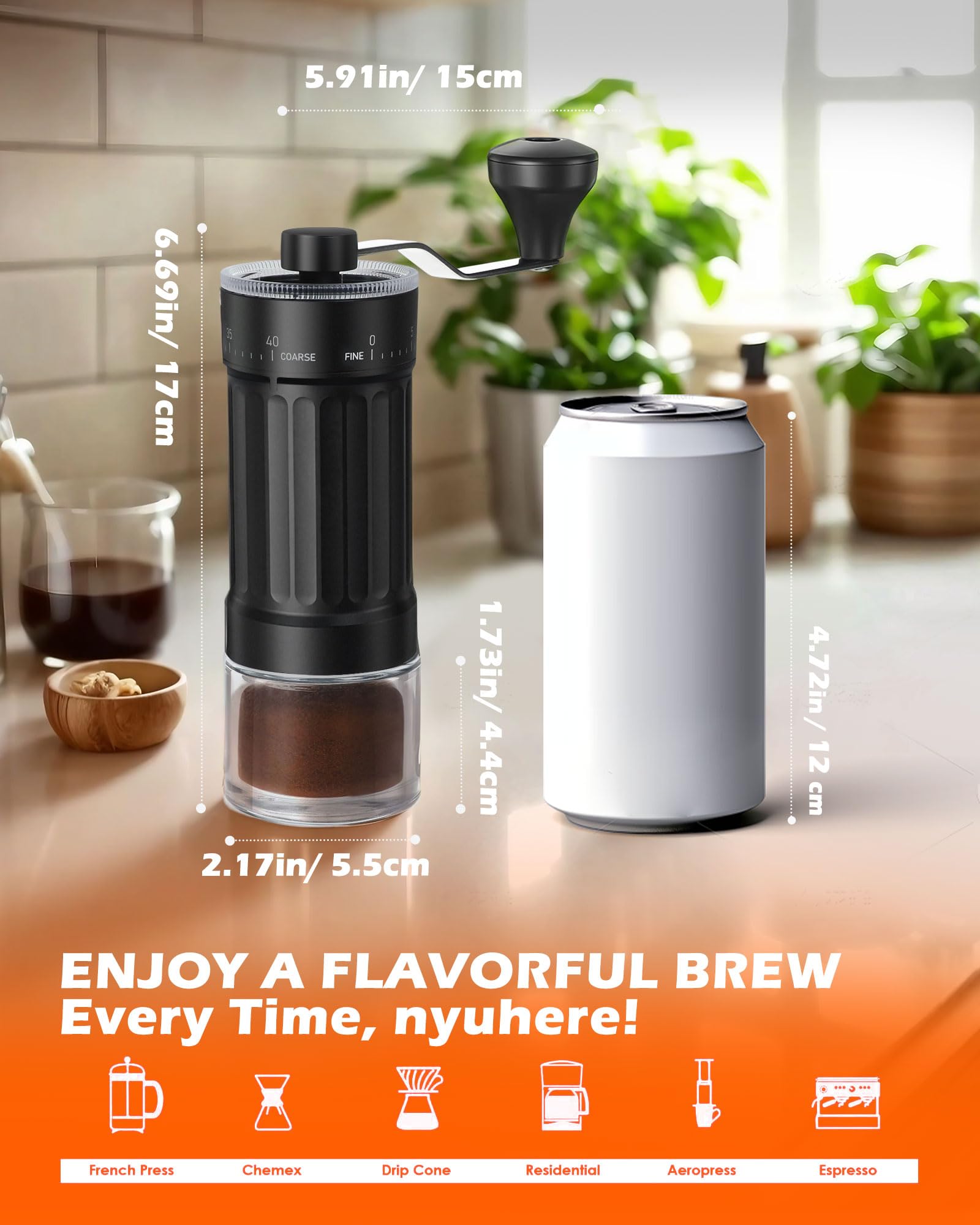 Rsoilch 40-settings dial demonstrates versatile grind options for espresso and French press.