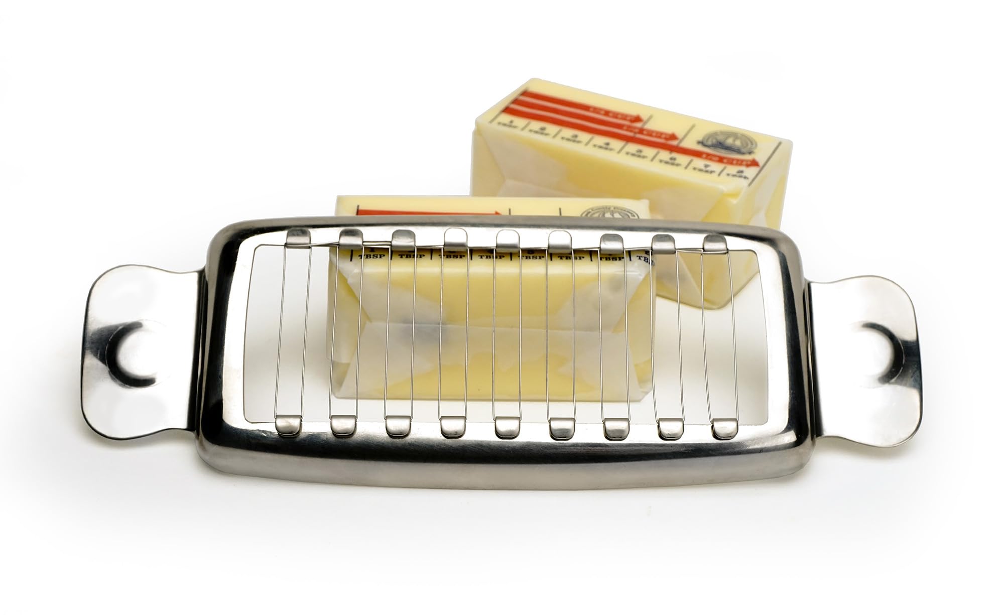 Easy-clean design of RSVP Endurance butter slicer after pastry prep