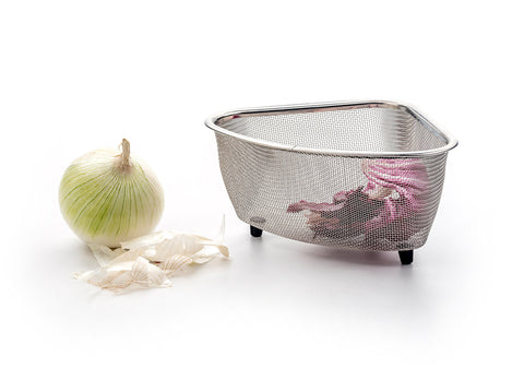 RSVP Endurance mesh basket is dishwasher safe for quick cleanup after prep