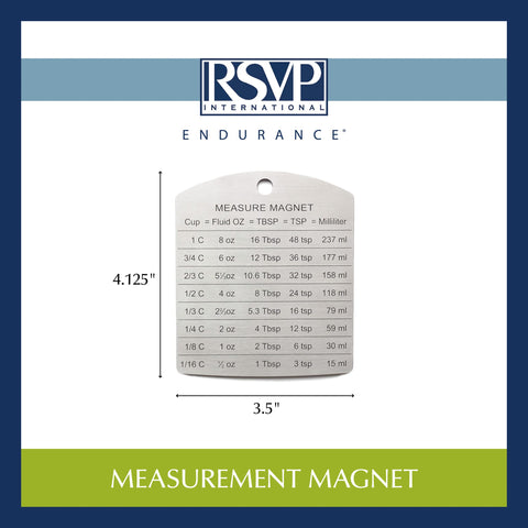 RSVP Endurance magnet dimensions 3.5 x 4.125 inches for precise placement.