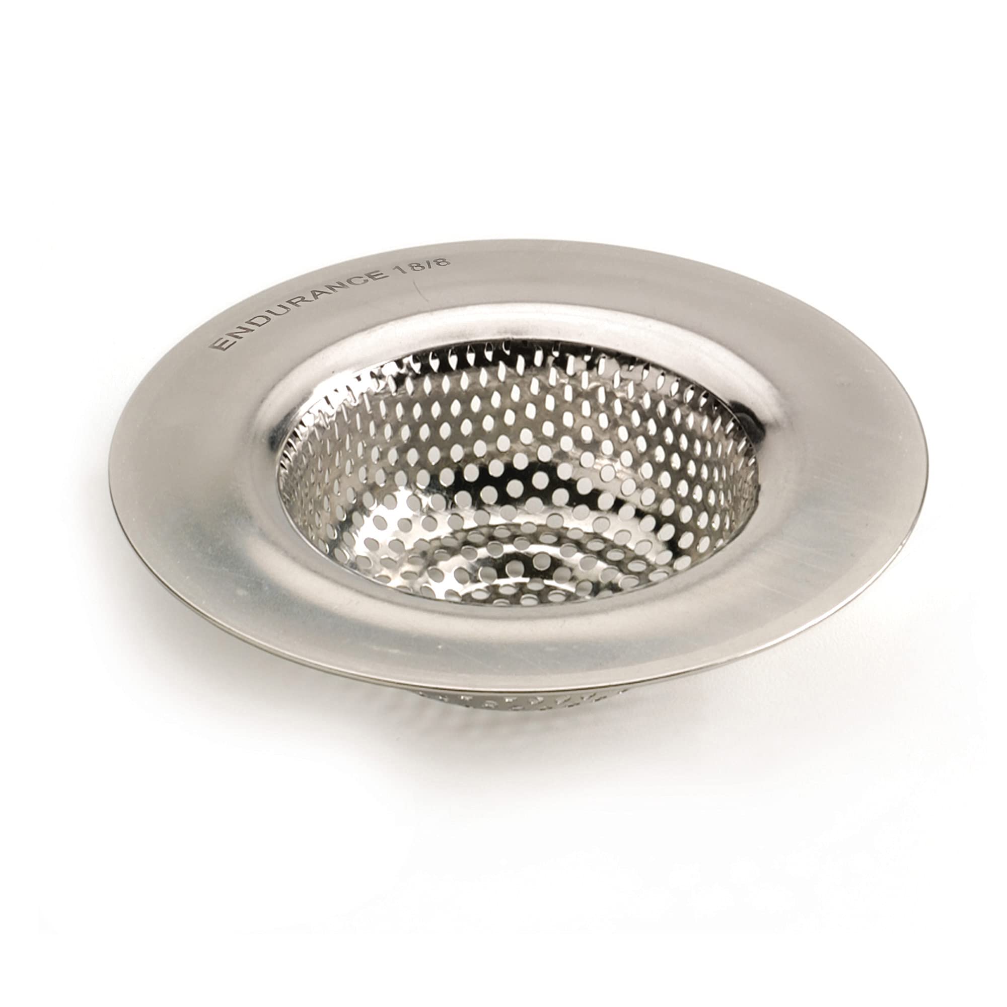 RSVP Endurance sink strainer top view traps debris while draining quickly