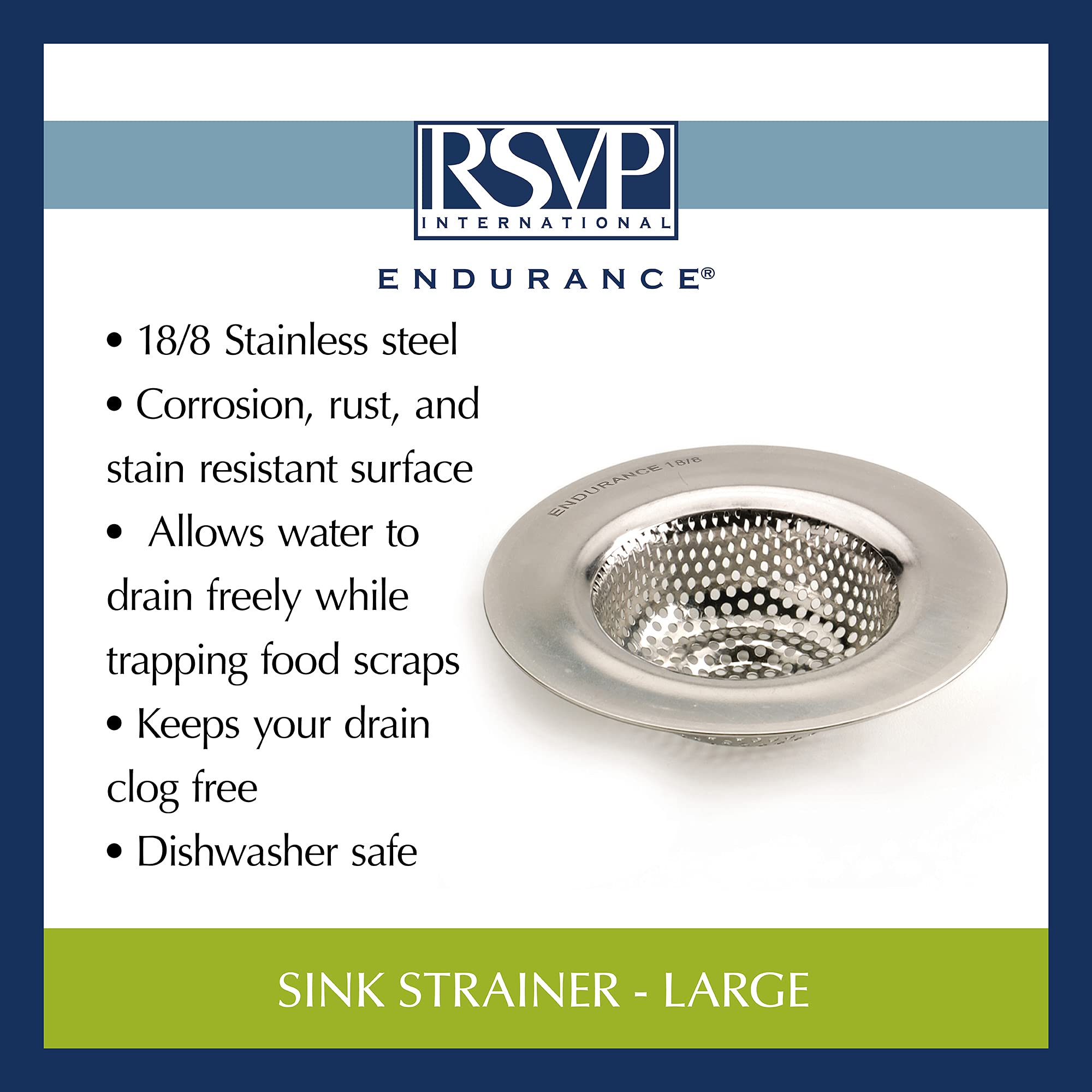 Dishwasher-safe RSVP Endurance sink strainer for easy cleaning
