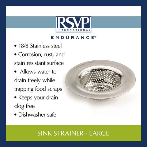 Dishwasher-safe RSVP Endurance sink strainer for easy cleaning