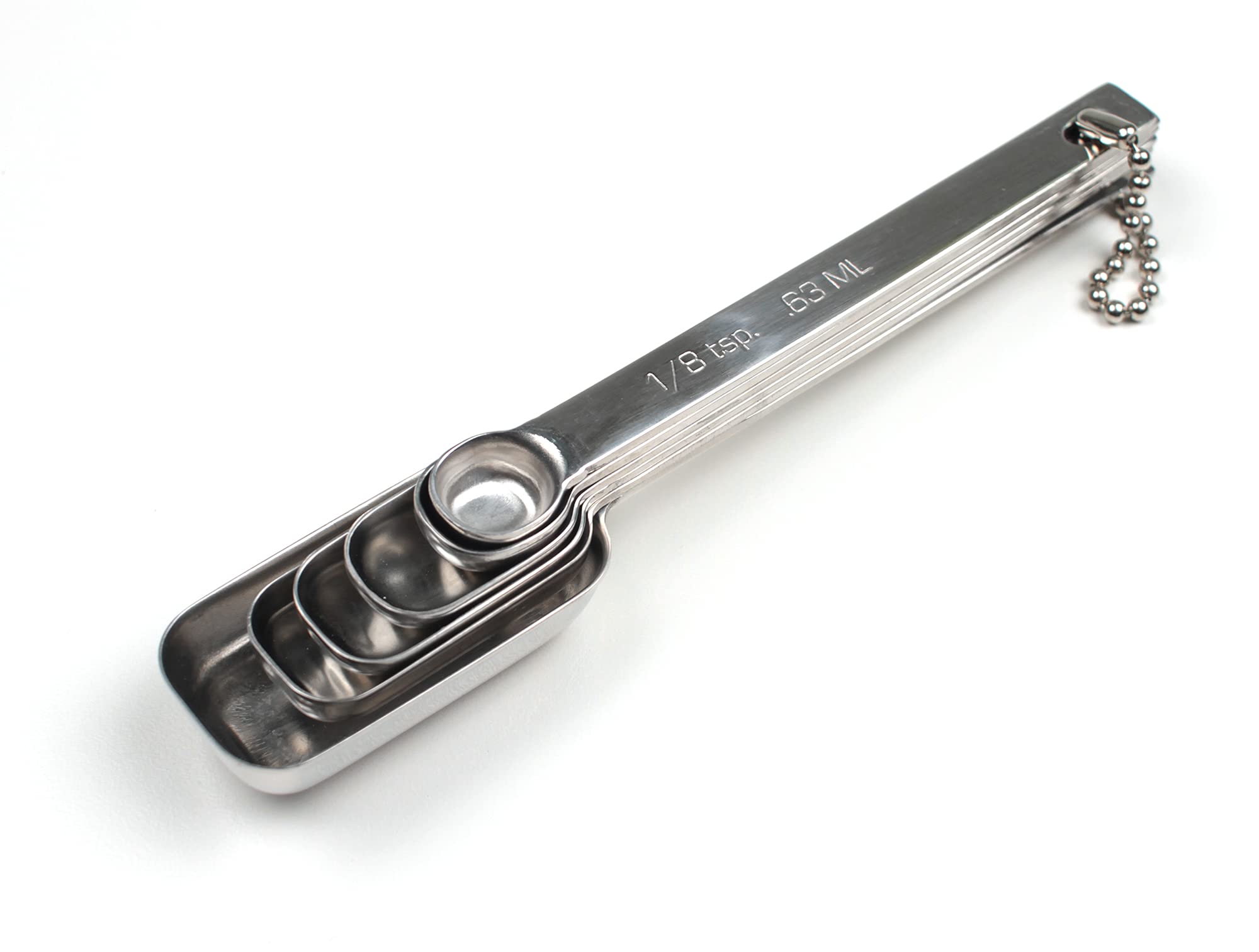 RSVP Endurance spoons nest on a storage chain for organized storage.