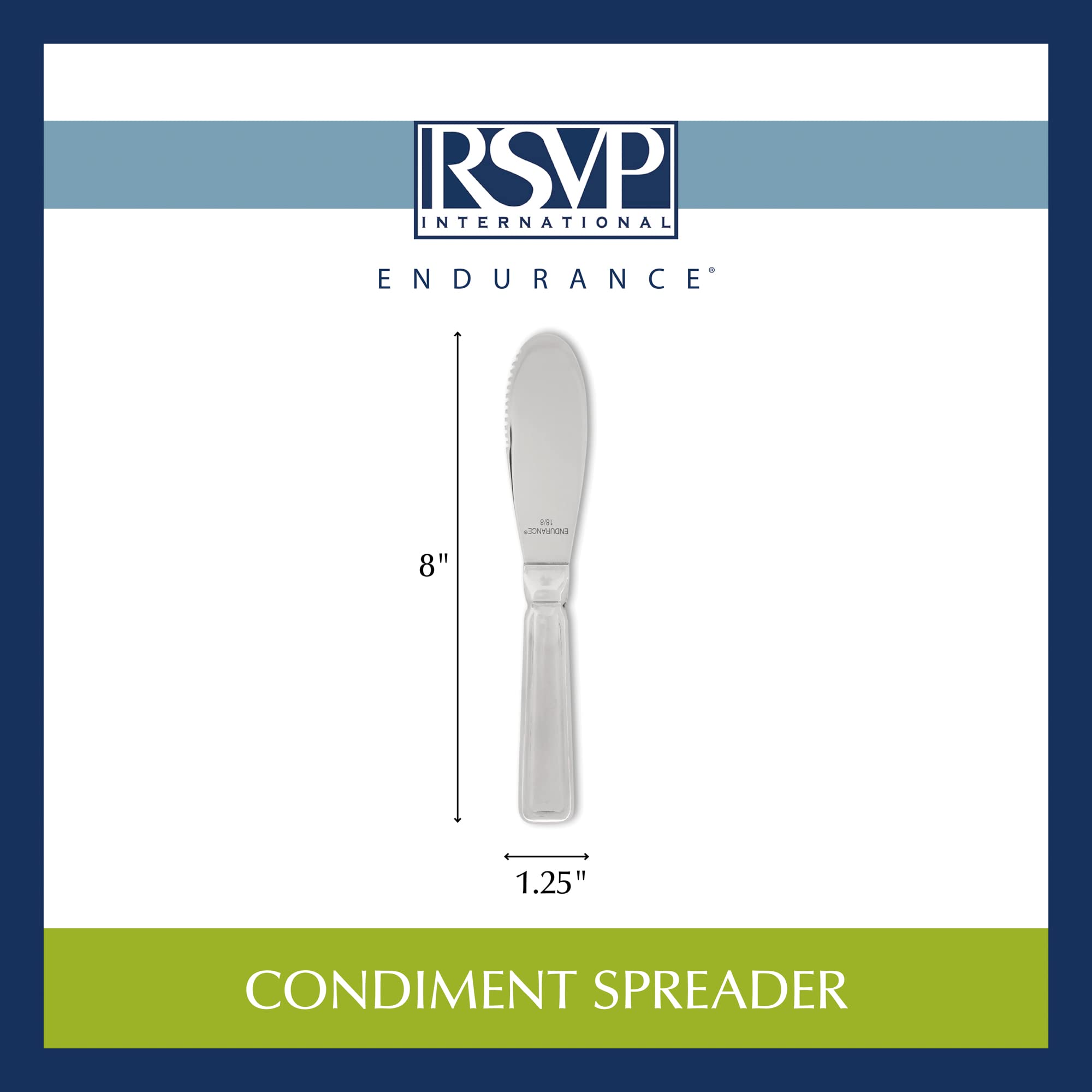 RSVP Endurance stainless steel condiment utensil ready for everyday use.