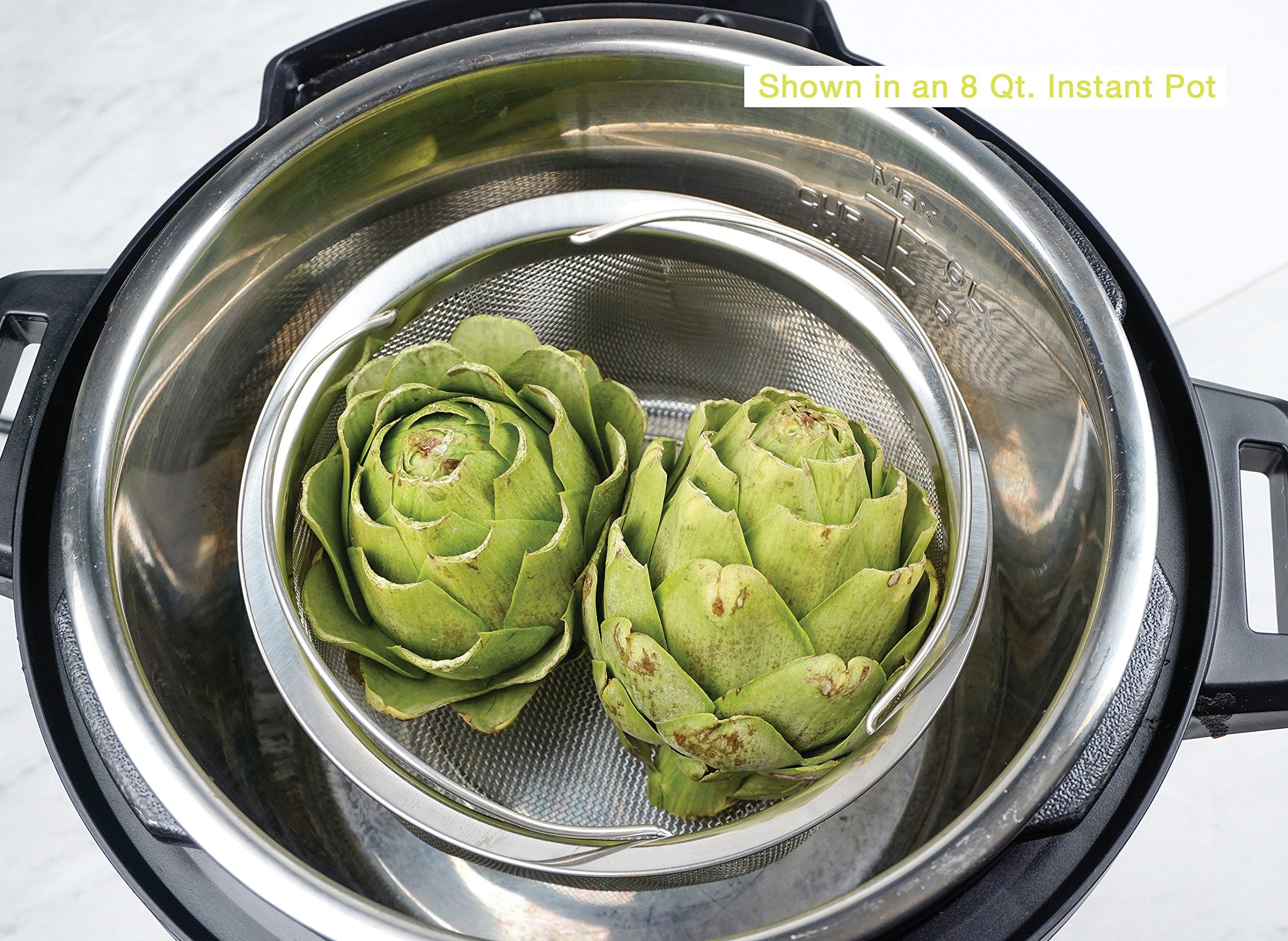 RSVP International compact 9-1/2 inch diameter basket sits securely in many cookers.