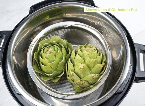 RSVP International compact 9-1/2 inch diameter basket sits securely in many cookers.
