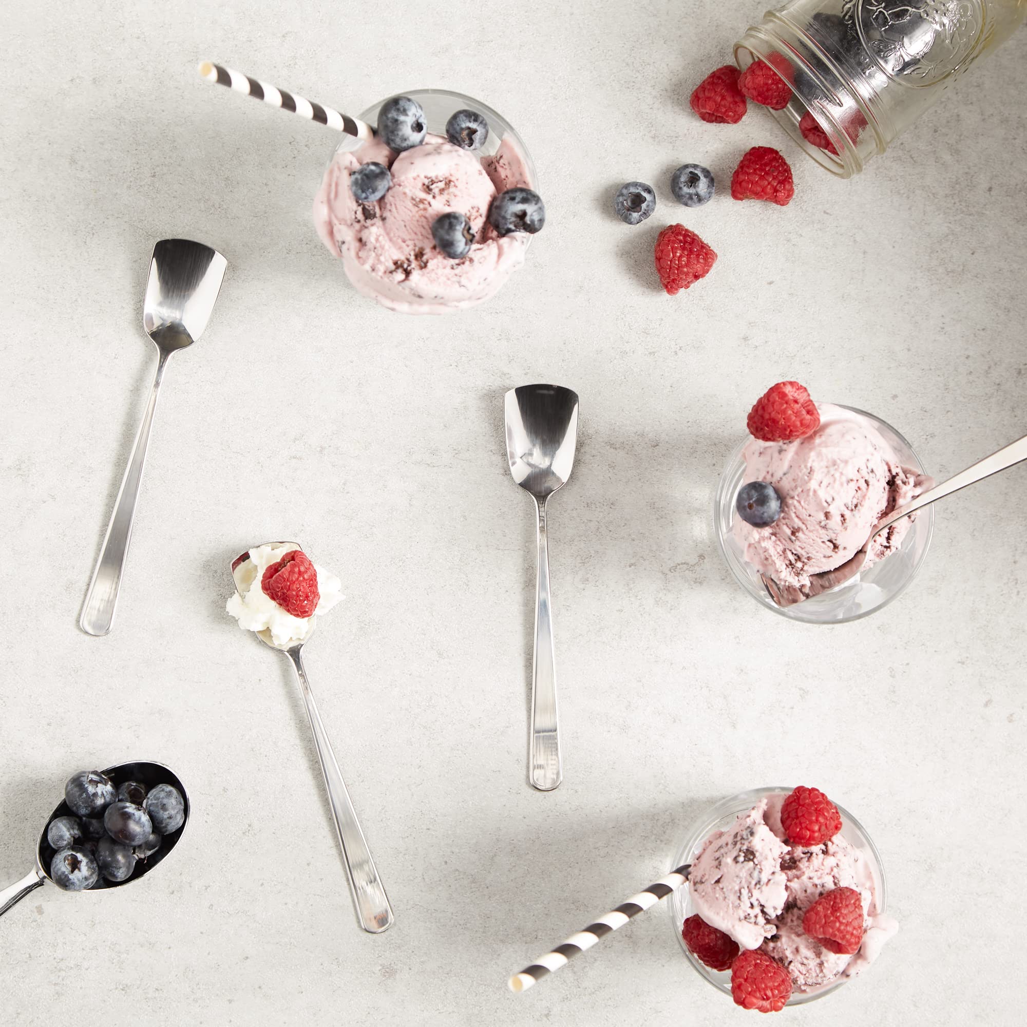 RSVP International flat-end spoon design reduces drips during serving.