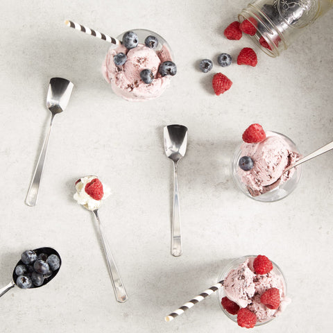 RSVP International flat-end spoon design reduces drips during serving.