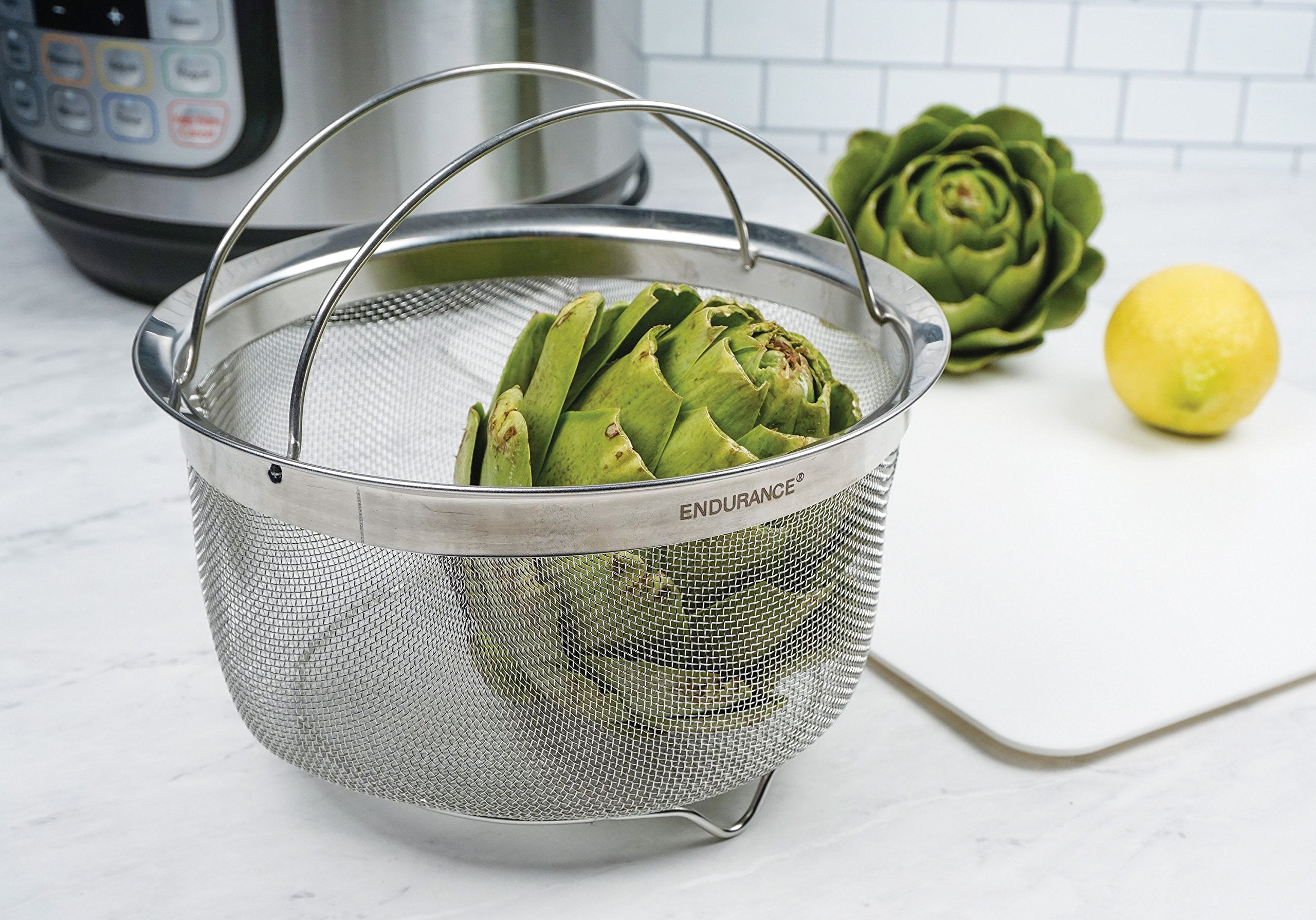 RSVP International multi-use mesh basket supports steaming, draining, and light frying in one tool.