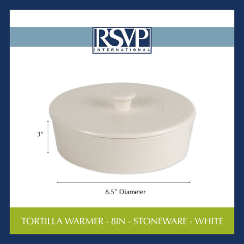 RSVP International stoneware tortilla warmer oven use highlights versatile warming