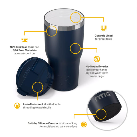 RTIC 30oz Essential Tumbler with leak-resistant lid for travel