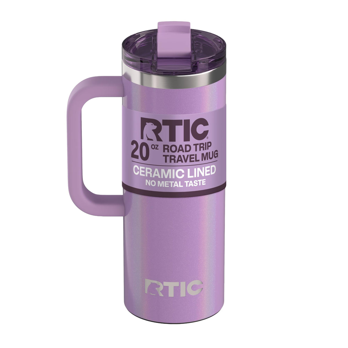 RTIC road trip mug with lavender glitter lid for hot drinks on the go