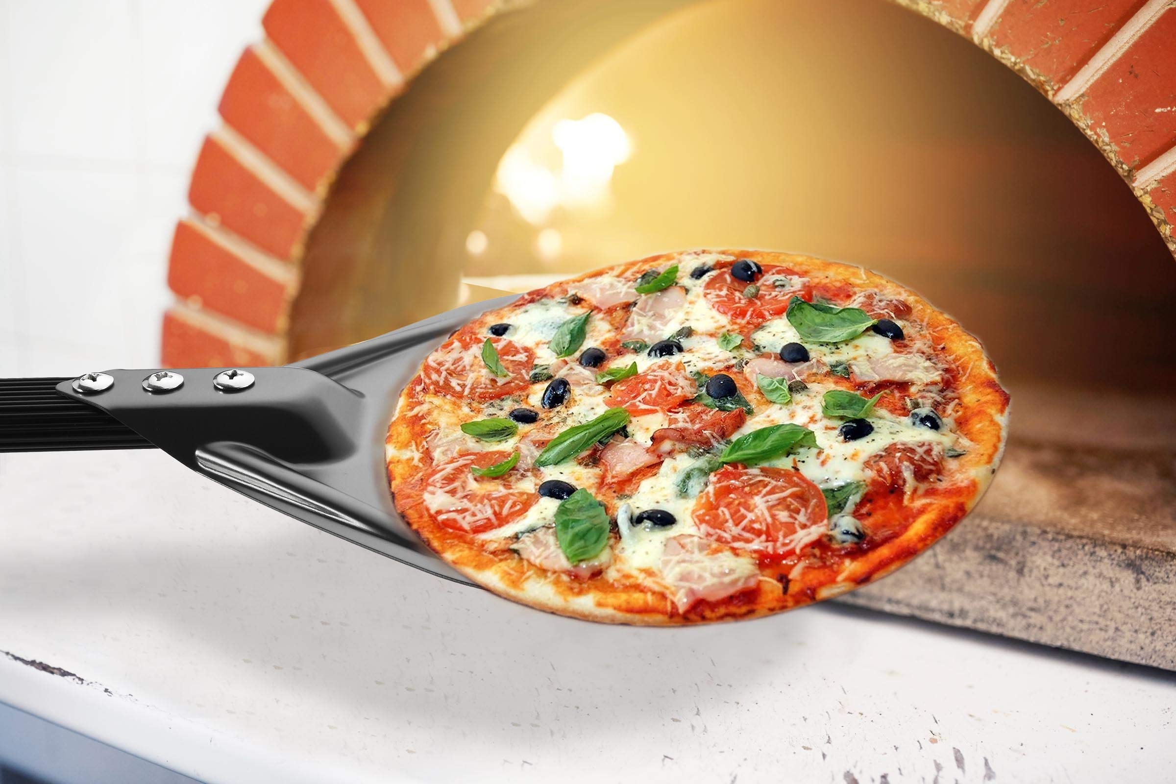 RTT easy-storage pizza peel for compact kitchen organization and quick access.