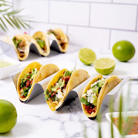 RTT taco rack keeps fillings in place during cooking and serving.