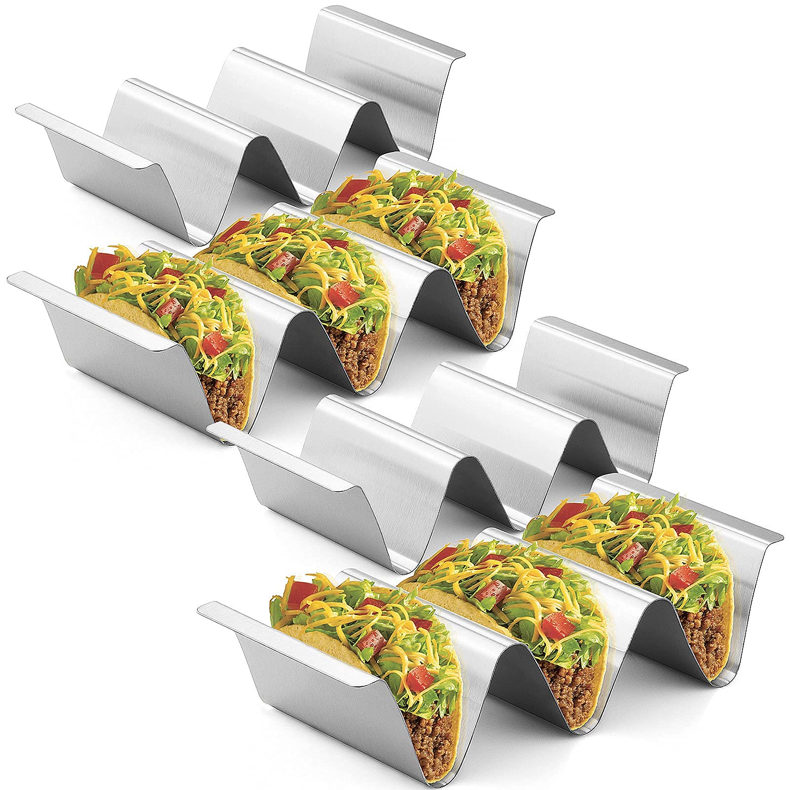 RTT stainless steel rack supports up to three tacos for easy prep.